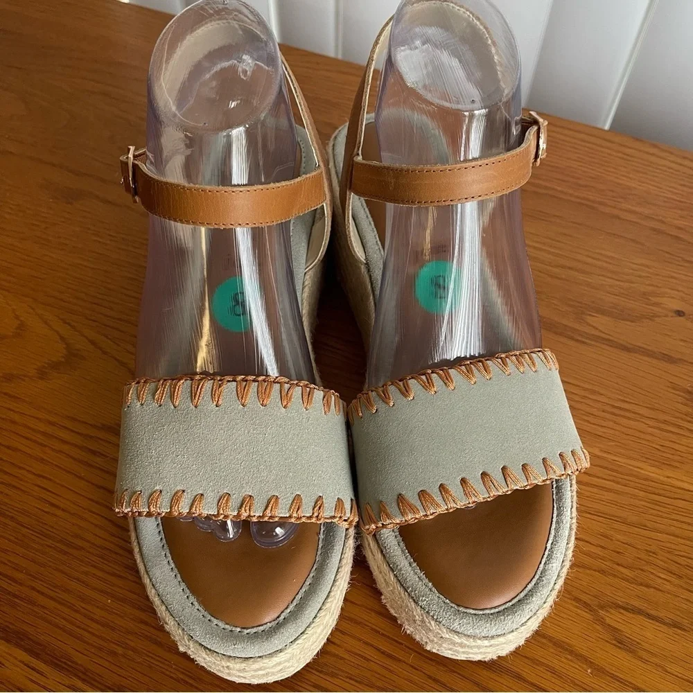 Joie Powder Blue Suede Wedge Espadrille Sandals Size 8